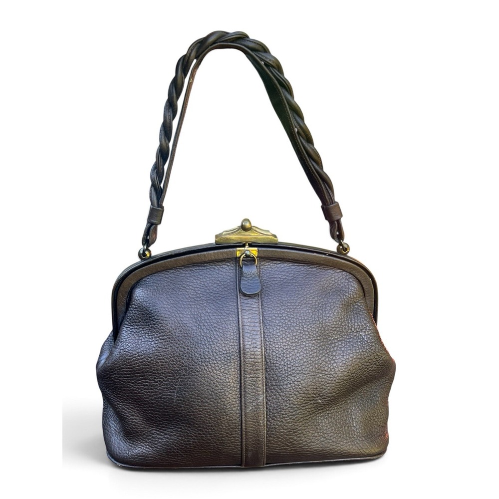 Vintage 1960s Säber Brown Leather Doctor Bag Purse Braided Handle MCM Frame